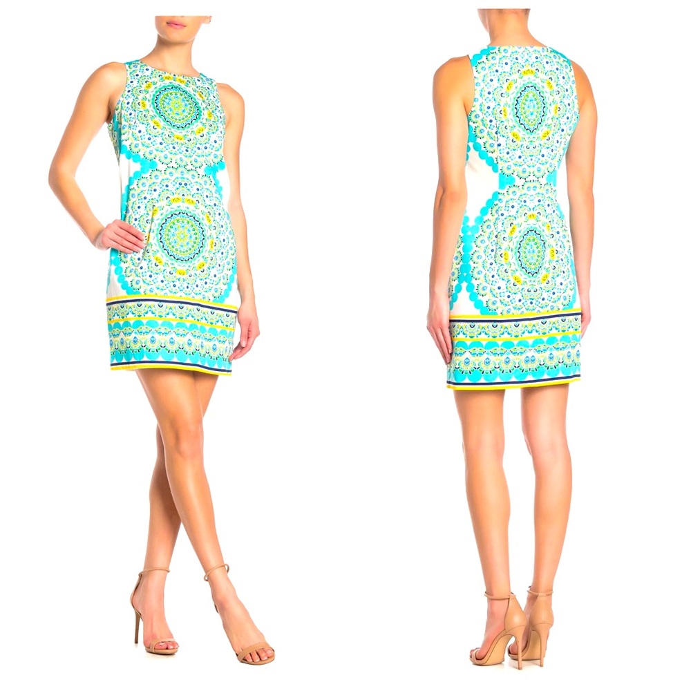 London Times Mandala Sleeveless Shift Dress